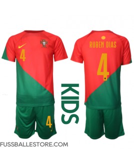 Günstige Portugal Ruben Dias #4 Heimtrikotsatz Kinder WM 2022 Kurzarm (+ Kurze Hosen)